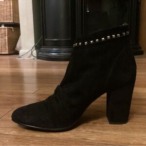New Black Studded Suede Ankle Boots by Avitto Italy. Ruched. Sz 41 Euro Sz 10 US